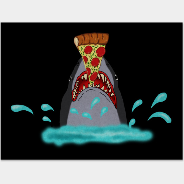 Shark Eating Pizza, Funny Pizza Lover Wall Art by logiamerch