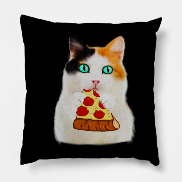 Cat Eating Pizza, Funny Pizza Lover Pillow by logiamerch