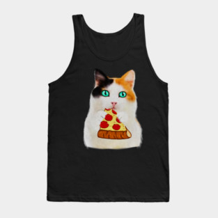 Cat Eating Pizza, Funny Pizza Lover Tank Top
