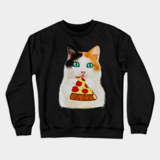 Cat Eating Pizza, Funny Pizza Lover Crewneck Sweatshirt