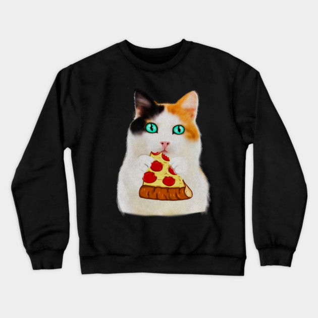 Cat Eating Pizza, Funny Pizza Lover Crewneck Sweatshirt by logiamerch