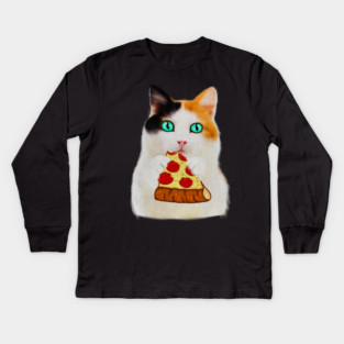 Cat Eating Pizza, Funny Pizza Lover Kids Long Sleeve T-Shirt