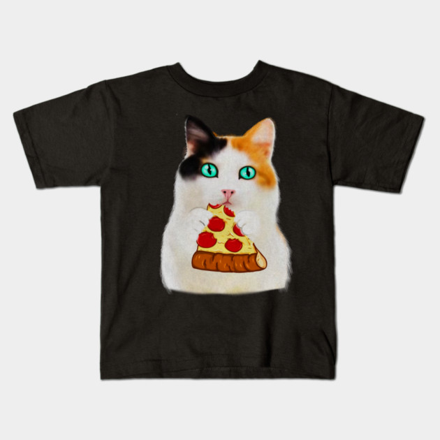Cat Eating Pizza, Funny Pizza Lover Kids T-Shirt by logiamerch