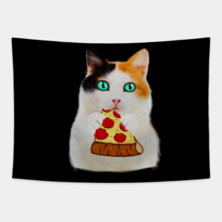 Cat Eating Pizza, Funny Pizza Lover Tapestry