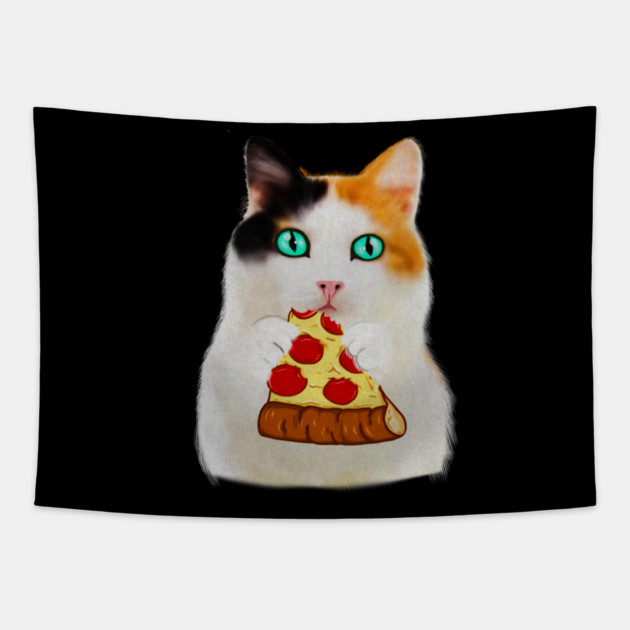 Cat Eating Pizza, Funny Pizza Lover Tapestry by logiamerch