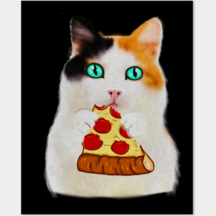 Cat Eating Pizza, Funny Pizza Lover Posters and Art
