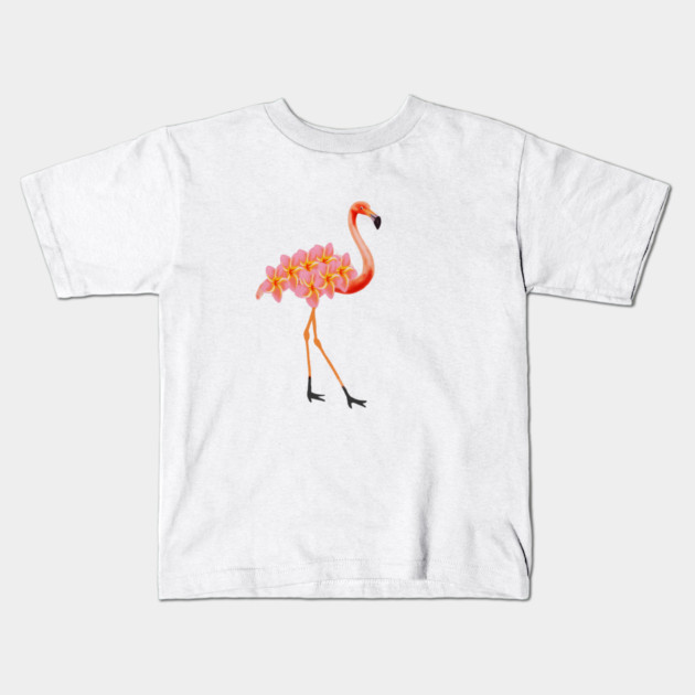 Flamingo Tropical Floral Kids T-Shirt by logiamerch