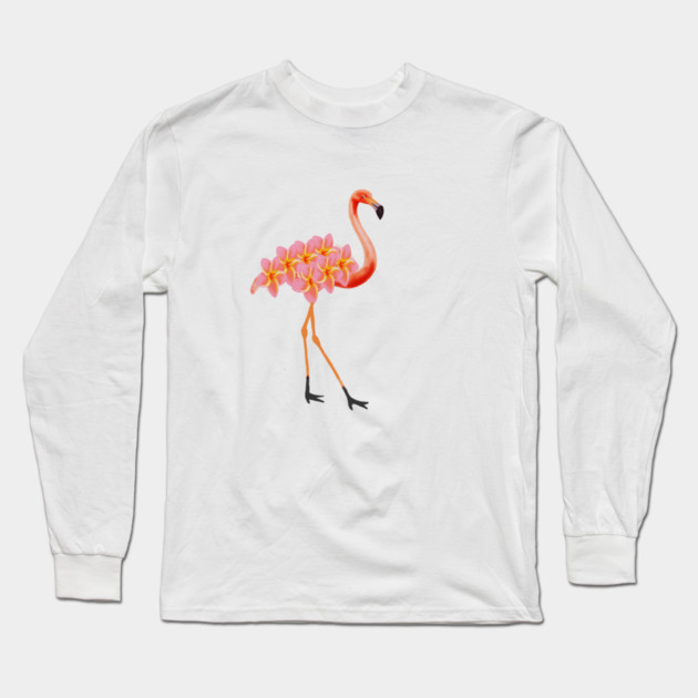 Flamingo Tropical Floral Long Sleeve T-Shirt by logiamerch
