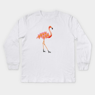 Flamingo Tropical Floral Kids Long Sleeve T-Shirt