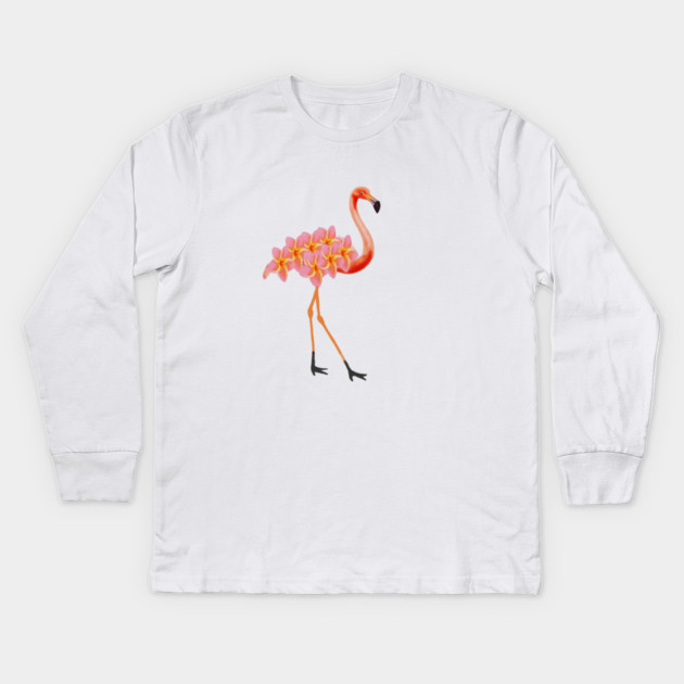 Flamingo Tropical Floral Kids Long Sleeve T-Shirt by logiamerch