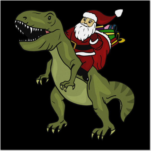 Dinosaur Christmas Gift Xmas T Rex Santa Funny Wall Art by logiamerch