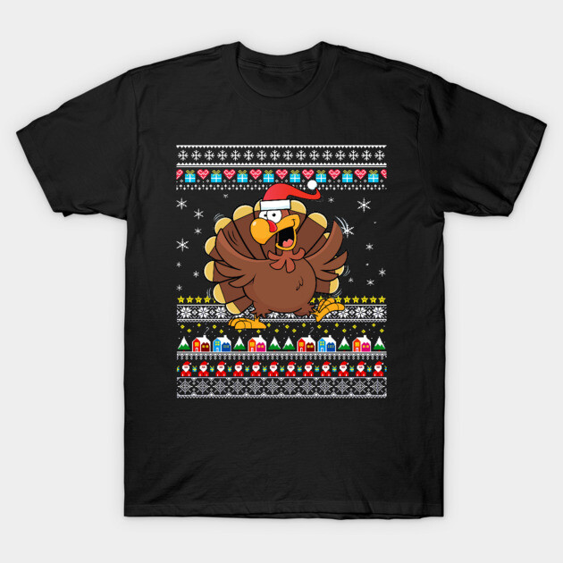 Thanksgiving Turkey Ugly Christmas Sweater T-Shirt by Antoniusvermeu