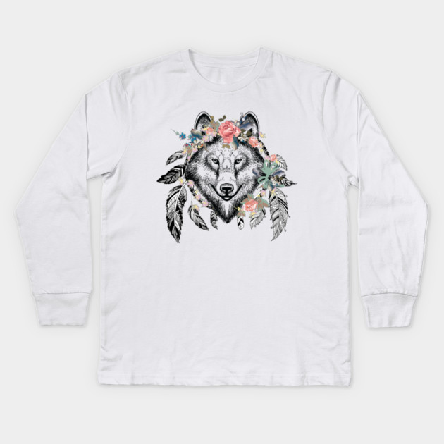 Wolf Spirit Kids Long Sleeve T-Shirt by MCALTees