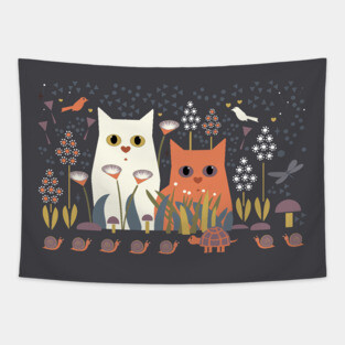CATS IN A GARDEN Tapestry