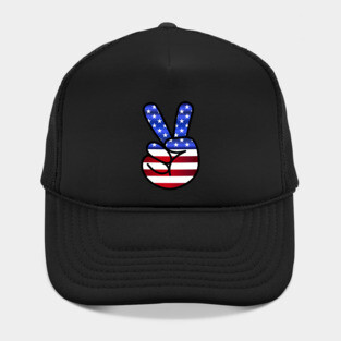 American Flag Peace Symbol Fingers Hat