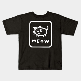 Minimal White Line Self Portrait Cat Kids T-Shirt