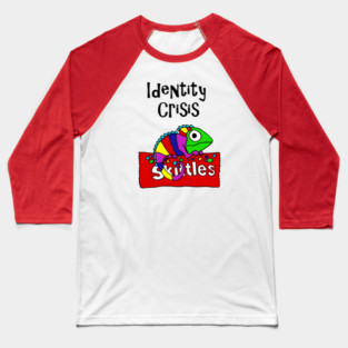 Funny Identity Crisis Chameleon on Skittles Bag Baseball T-Shirt