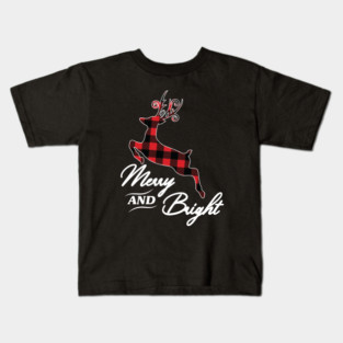 Merry and Bright Christmas Holiday,Merry And Bright. Buffalo Plaid Christmas Design Kids T-Shirt