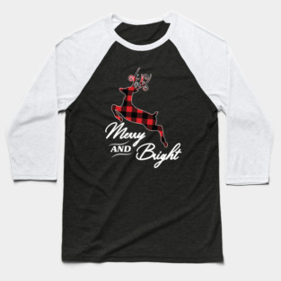 Merry and Bright Christmas Holiday,Merry And Bright. Buffalo Plaid Christmas Design Baseball T-Shirt
