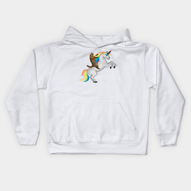 Funny Cat riding Unicorn, Love Unicorns Kids Hoodie by logiamerch