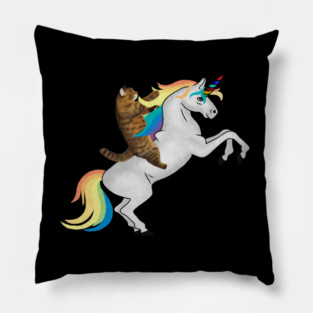 Funny Cat riding Unicorn, Love Unicorns Pillow