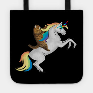 Funny Cat riding Unicorn, Love Unicorns Tote