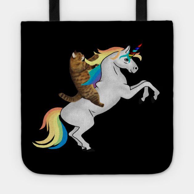 Funny Cat riding Unicorn, Love Unicorns Tote by logiamerch