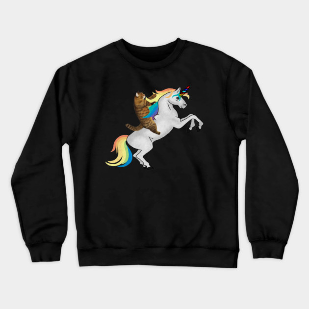 Funny Cat riding Unicorn, Love Unicorns Crewneck Sweatshirt by logiamerch