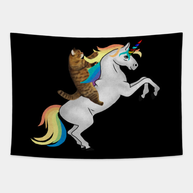 Funny Cat riding Unicorn, Love Unicorns Tapestry by logiamerch