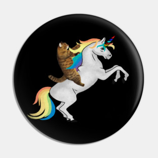 Funny Cat riding Unicorn, Love Unicorns Pin