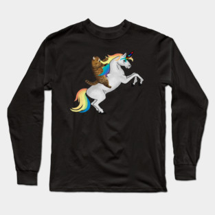 Funny Cat riding Unicorn, Love Unicorns Long Sleeve T-Shirt