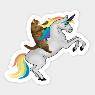 Funny Cat riding Unicorn, Love Unicorns Sticker