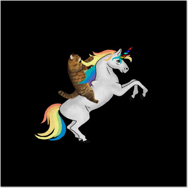 Funny Cat riding Unicorn, Love Unicorns Wall Art by logiamerch