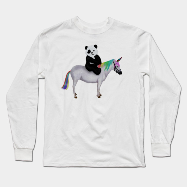 Cute Panda riding Unicorn, Birthday Girl, Women Long Sleeve T-Shirt by logiamerch
