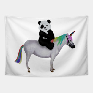 Cute Panda riding Unicorn, Birthday Girl, Women Tapestry