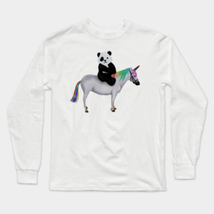Cute Panda riding Unicorn, Birthday Girl, Women Long Sleeve T-Shirt