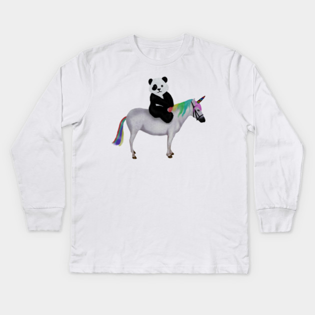 Cute Panda riding Unicorn, Birthday Girl, Women Kids Long Sleeve T-Shirt by logiamerch