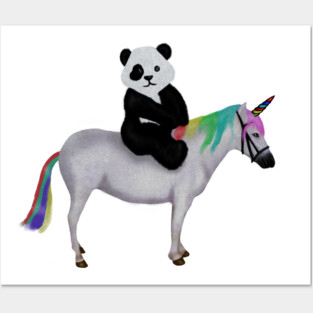 Cute Panda riding Unicorn, Birthday Girl, Women Posters and Art
