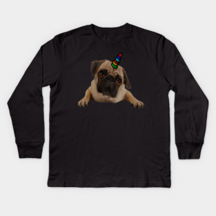 Cute Pug Dog Unicorn Kids Long Sleeve T-Shirt