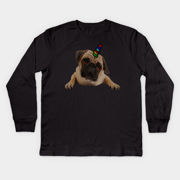 Cute Pug Dog Unicorn Kids Long Sleeve T-Shirt by logiamerch