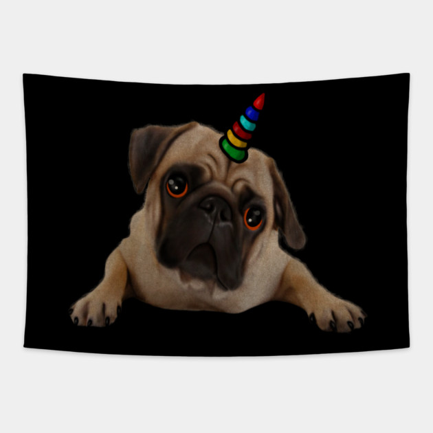 Cute Pug Dog Unicorn Tapestry by logiamerch