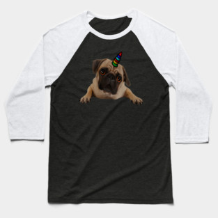 Cute Pug Dog Unicorn Baseball T-Shirt