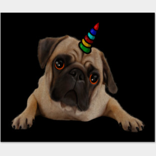 Cute Pug Dog Unicorn Posters and Art