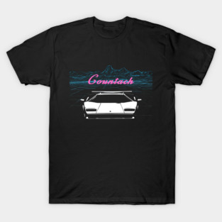 White Countach Retrowave Grid T-Shirt