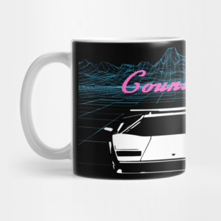 White Countach Retrowave Grid Mug