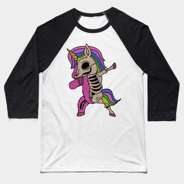 Unicorn Dabbing Skull Zombie Halloween Baseball T-Shirt by logiamerch