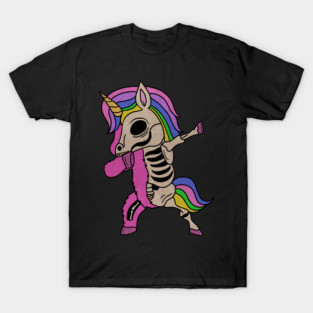 Unicorn Dabbing Skull Zombie Halloween T-Shirt