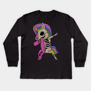 Unicorn Dabbing Skull Zombie Halloween Kids Long Sleeve T-Shirt