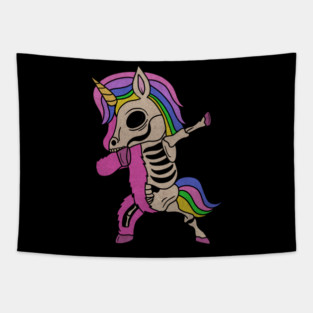 Unicorn Dabbing Skull Zombie Halloween Tapestry