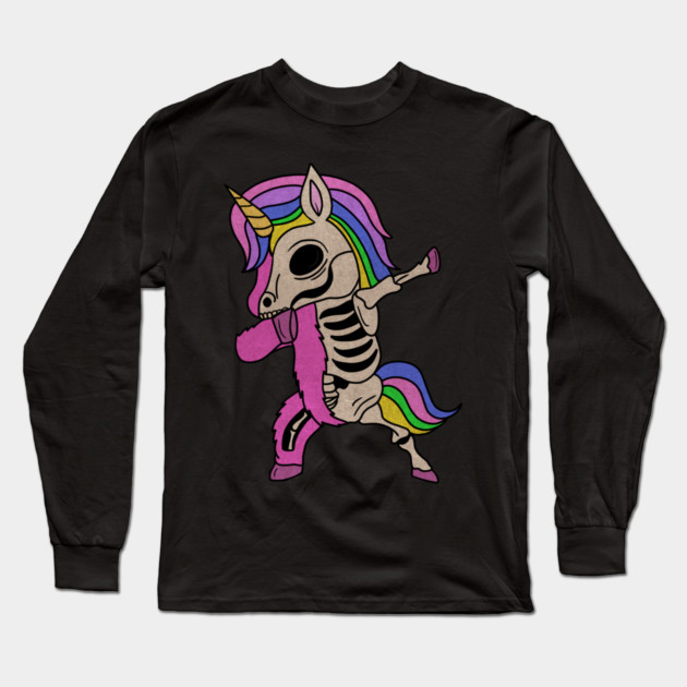 Unicorn Dabbing Skull Zombie Halloween Long Sleeve T-Shirt by logiamerch